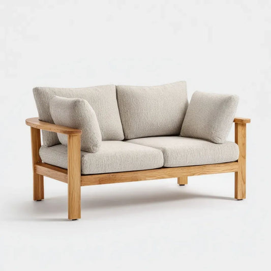 Dwuosobowa sofa ogrodowa z litego drewna tekowego, beżowa/naturalna, 145 × 75 × 78 cm