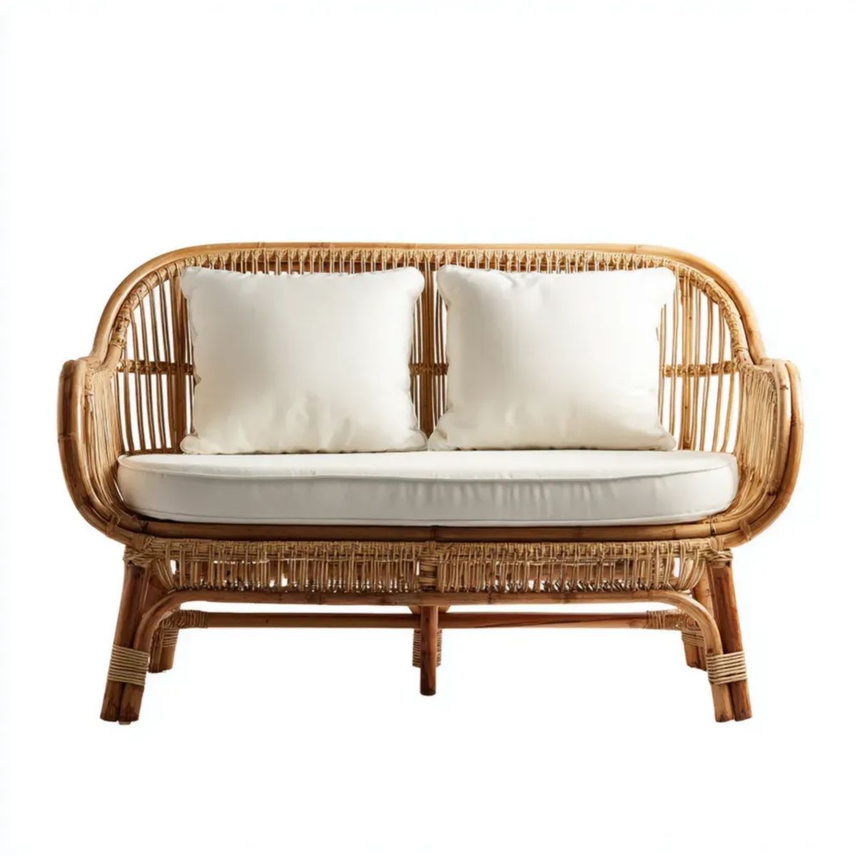 Dwuosobowa sofa ogrodowa z rattanu beżowa z poduszkami, 120 × 65 × 85 cm