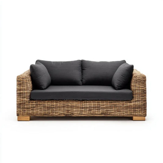 Dwuosobowa sofa ogrodowa z rattanu naturalnego, naturalny brąz/antracyt, 140 x 78 x 75 cm