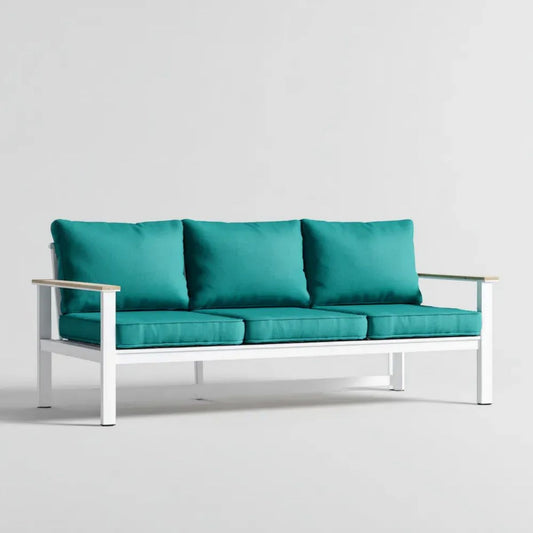 3-osobowa sofa ogrodowa aluminiowa biała z turkusowymi poduszkami 196 x 75 x 75 cm