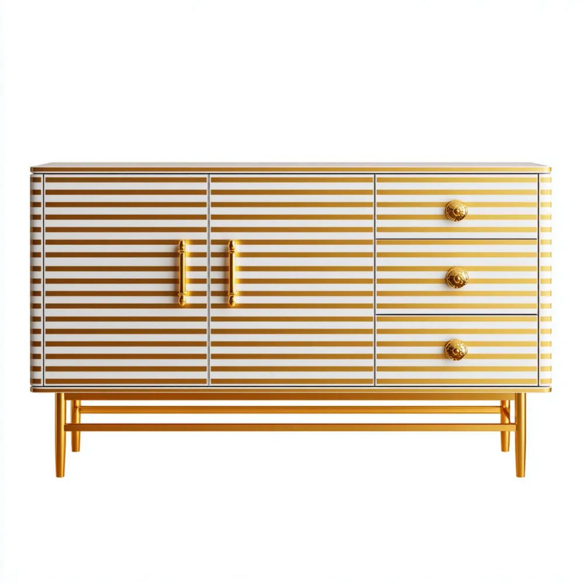 Prostokątna komoda biała ze złotymi detalami z MDF, 160 x 40 x 85 cm