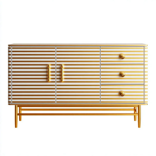Prostokątna komoda biała ze złotymi detalami z MDF, 160 x 40 x 85 cm