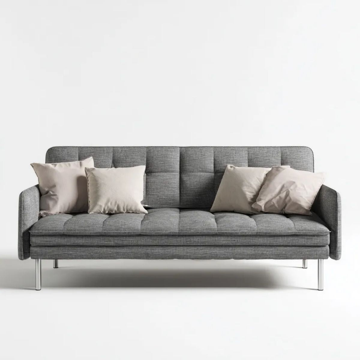 Trzyosobowa sofa szara z tapicerką poliestrową i metalowymi nogami, 200 x 85 x 85 cm