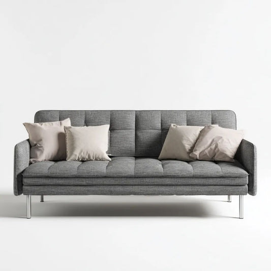 Trzyosobowa sofa szara z tapicerką poliestrową i metalowymi nogami, 200 x 85 x 85 cm