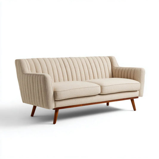 Beżowa sofa trzyosobowa z tapicerką z tkaniny bouclé 190 × 85 × 83 cm
