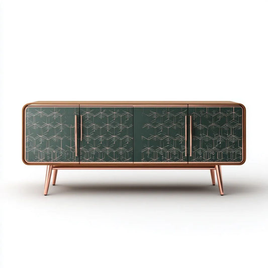 Czterodrzwiowa komoda zielona z płyty MDF i szkła hartowanego, 180 x 40 x 78 cm