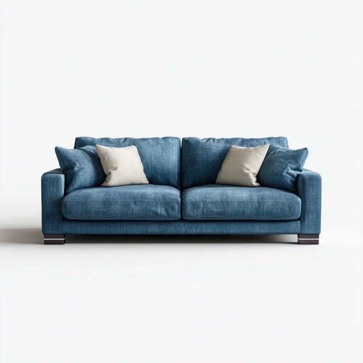 Trzyosobowa sofa granatowa ze sztruksu poliestrowego 220 × 95 × 85 cm z 4 poduszkami