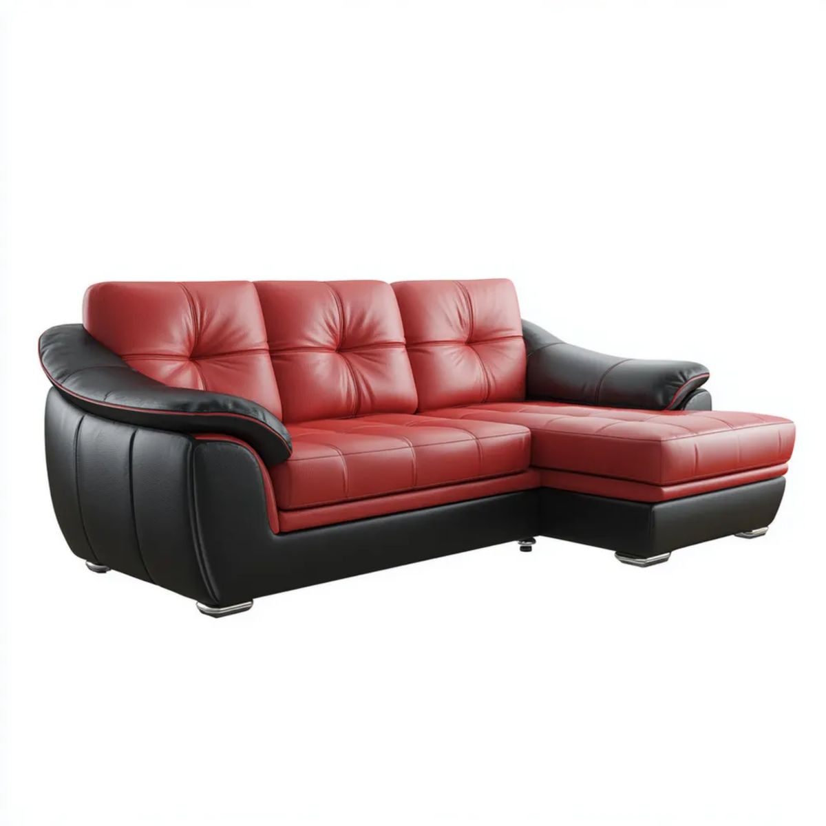 Prawostronna sofa narożna z szezlongiem z tapicerką PU, czerwono-czarna, 260 x 160 x 92 cm