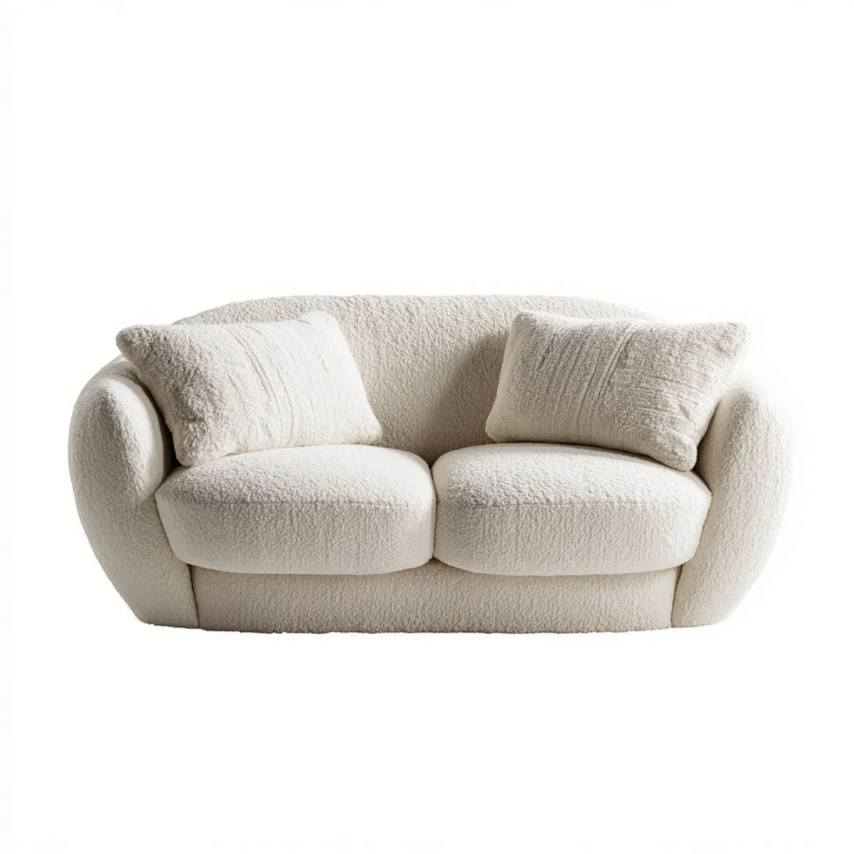 Kremowa sofa dwuosobowa z tapicerką bouclé, zaokrąglona, 160 x 90 x 75 cm