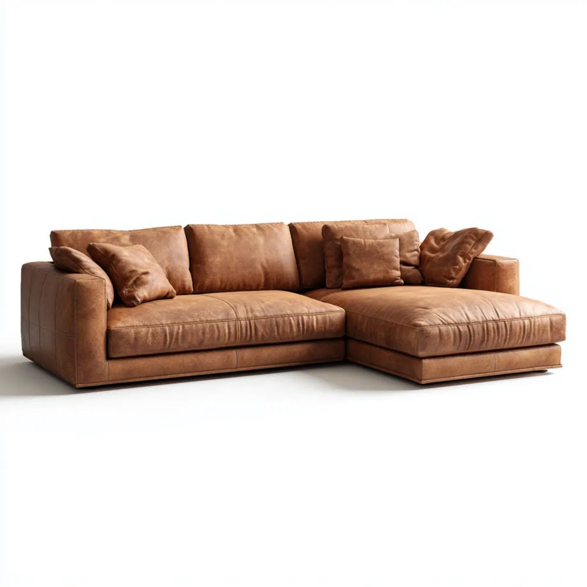 Brązowa sofa narożna ze skóry syntetycznej z prawym szezlongiem 280 x 170 x 85 cm, kształt L
