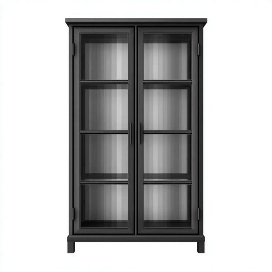 Czarna witryna do salonu z MDF i szkła hartowanego 80 x 40 x 180 cm
